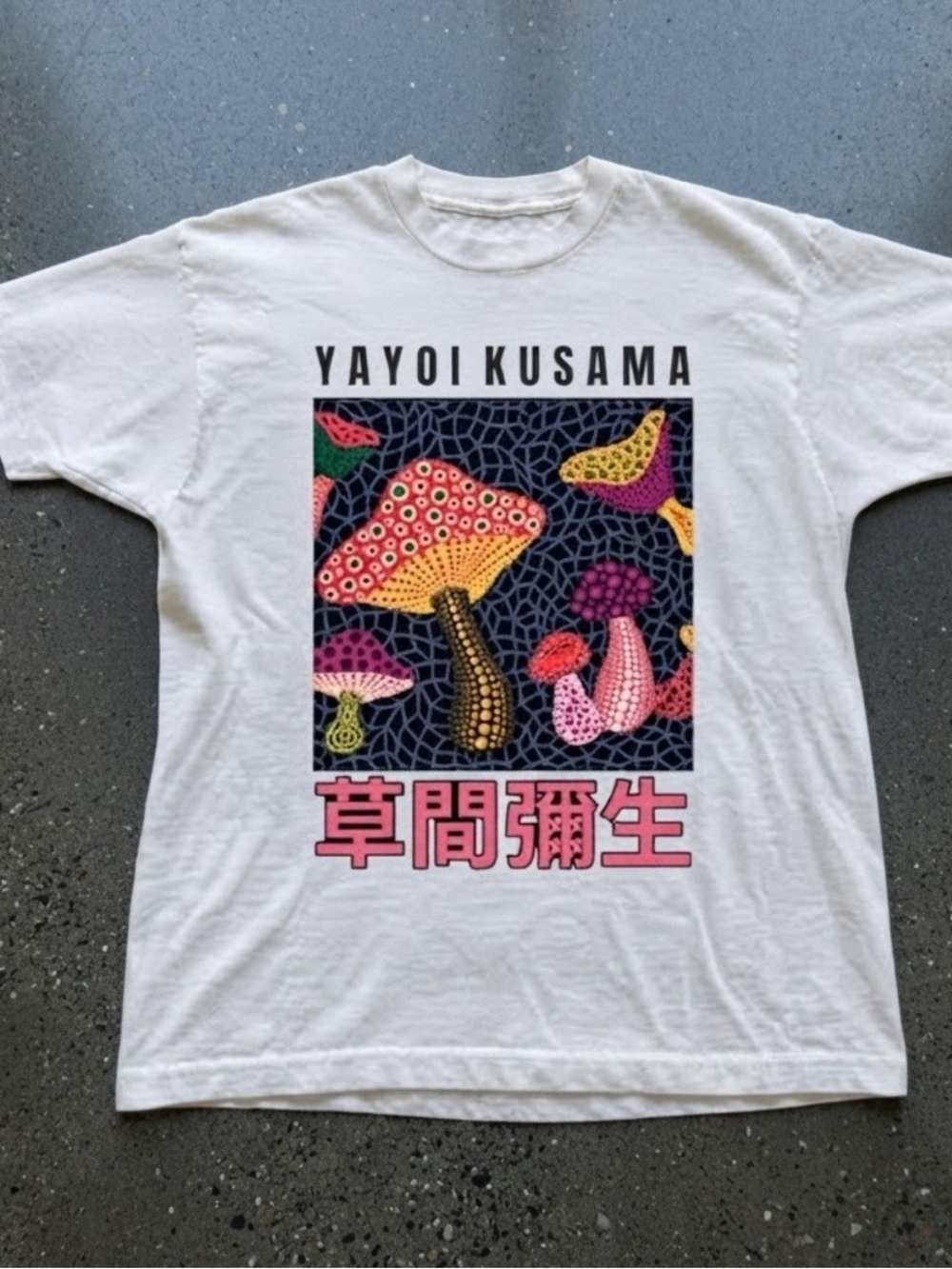 Yayoi Kusama Mushroom Art Graphic White Cotton Gildan T-Shirt